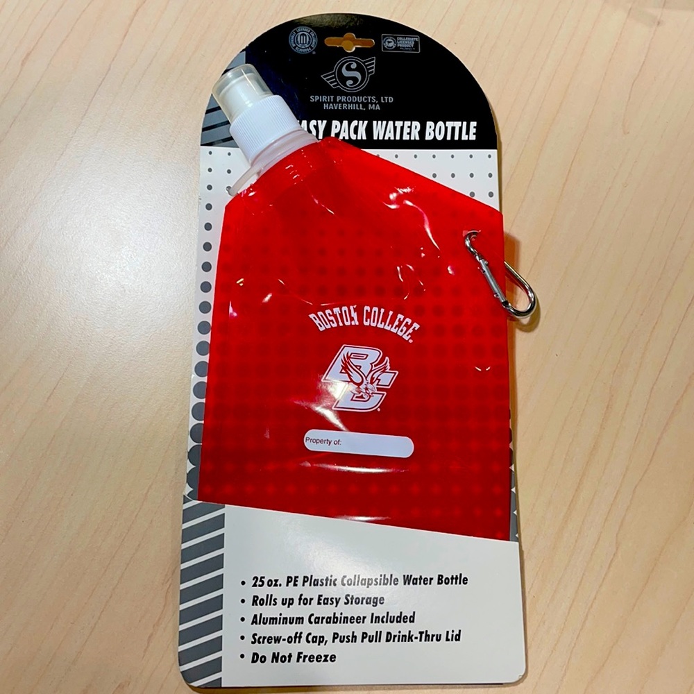 Red Boston College BC Plastic Collapsible Water Bottle, 25 oz.